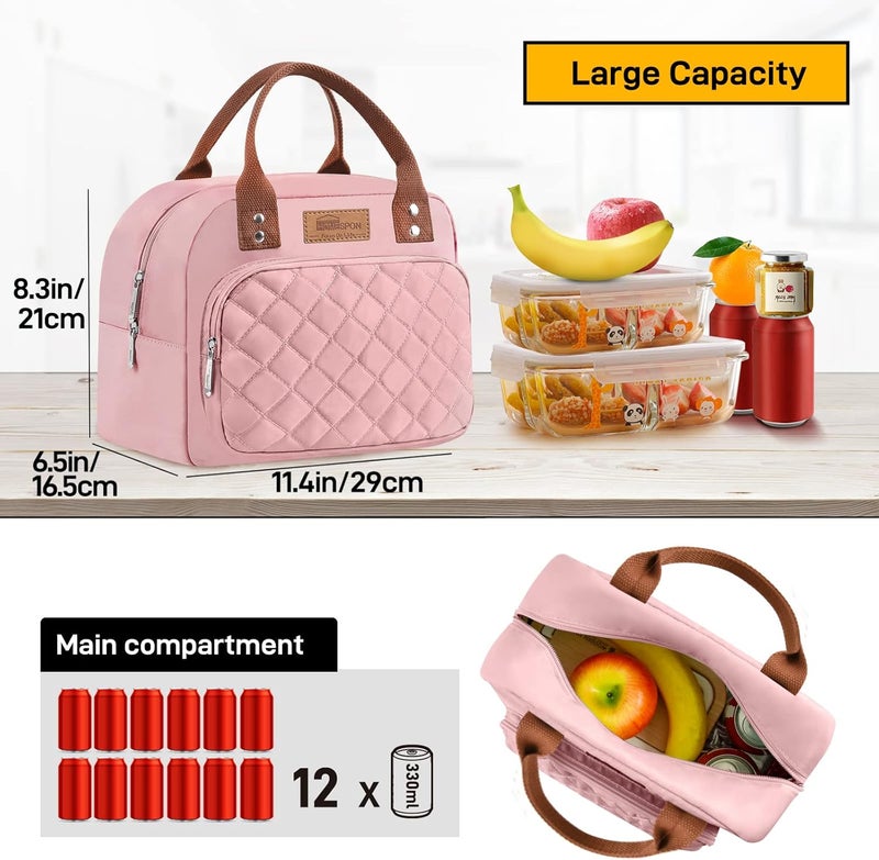 Buringer HOMESPON Lunch Bag for Woman Man Adults with Front Pocket Insulated Lunch Tote Lunch Box Container for Work Picnic or Travel（Pink） - Image 3